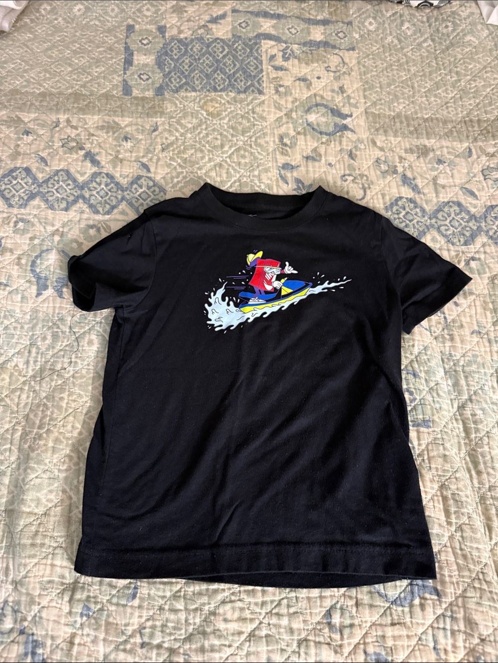Nike Black Kids Tee with Colorful Jet Ski Graphic